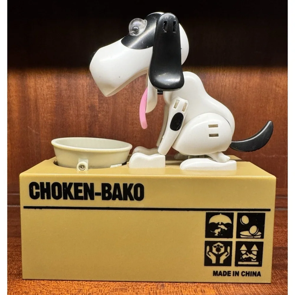 Hungry Dog Coin Bank Novelty Mechanical Penny Bank Licking‎ Bowl 